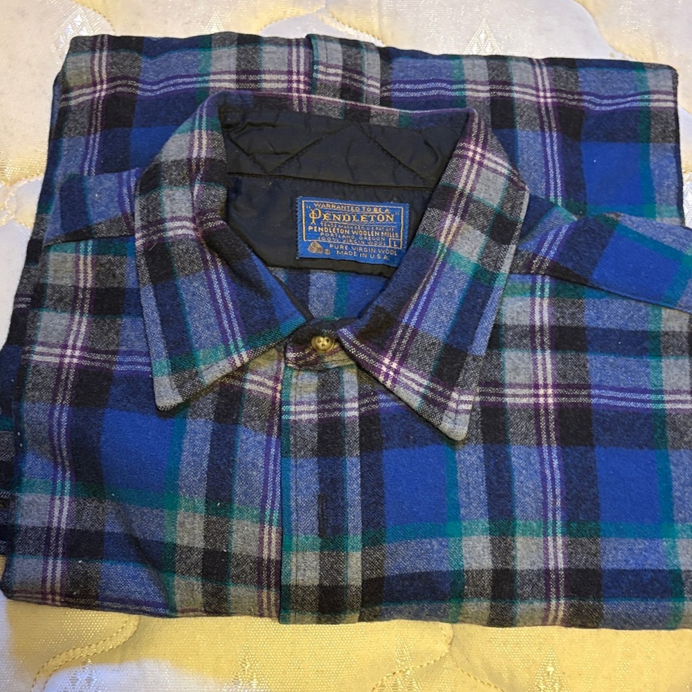 Pendleton Blue, Green & Black Plaid Button-Down Shirt